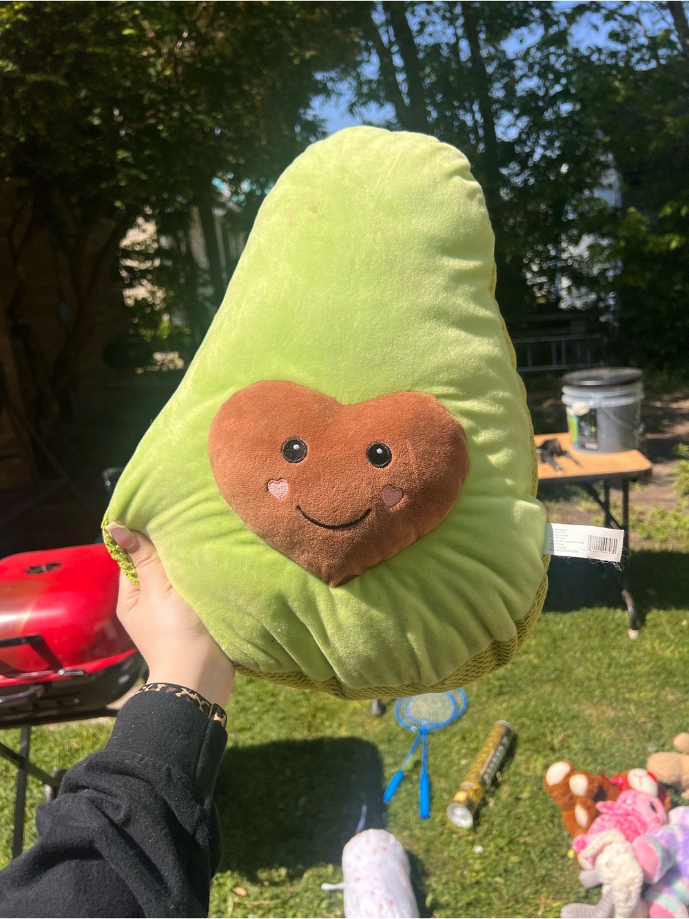 Plush Avocado Pillow with Heart Face - Green & Brown